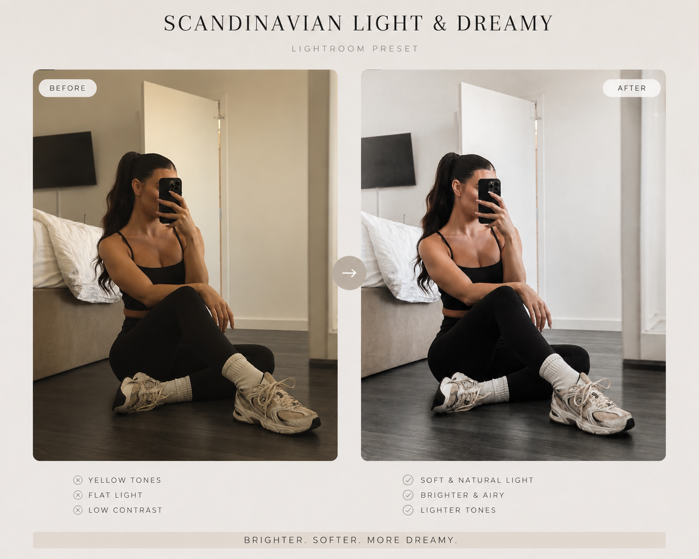 Scandinavian Light and Dreamy preset before and after